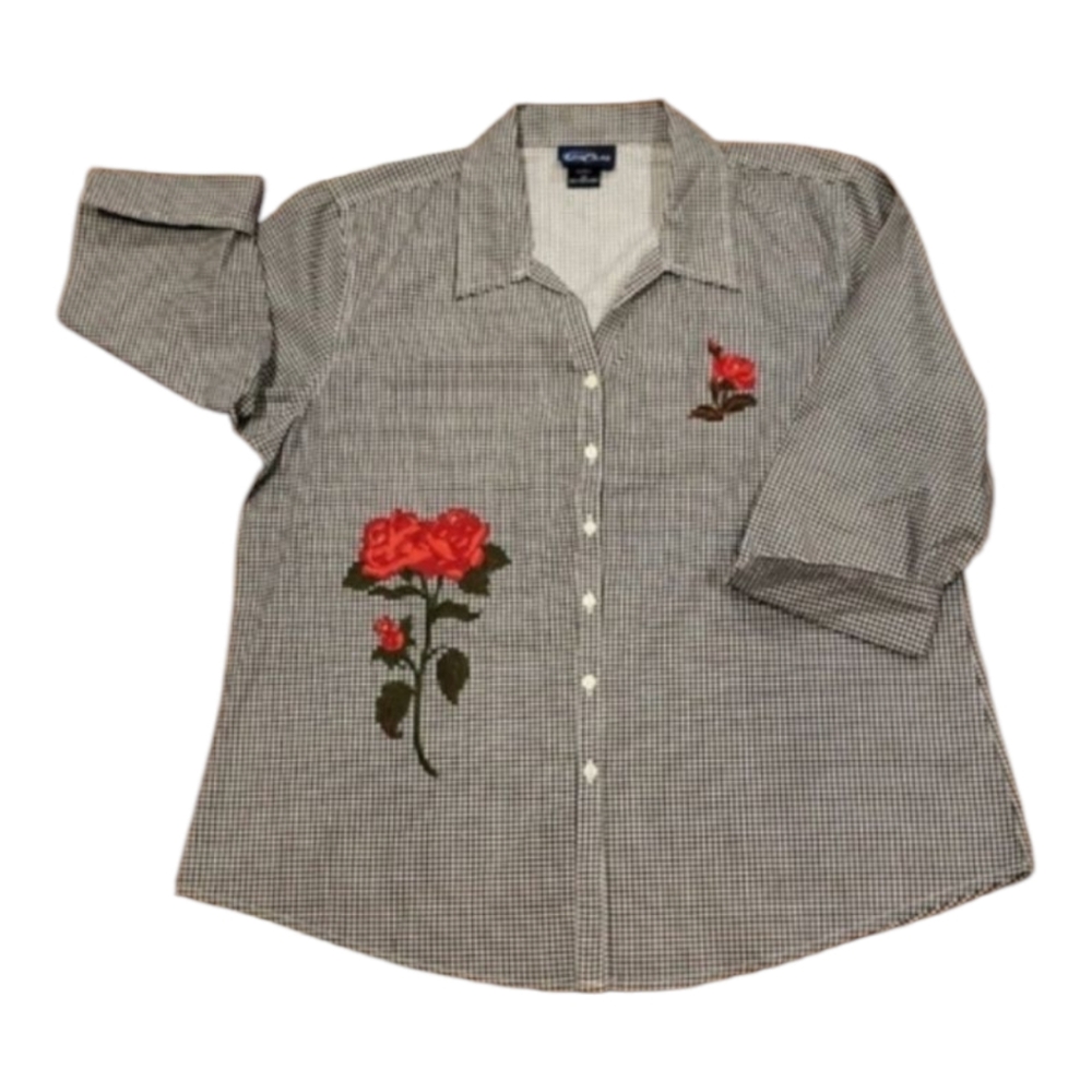 New LAS OLAS Rose Embroidered Shirt, 3/4 Sleeve - Size M
